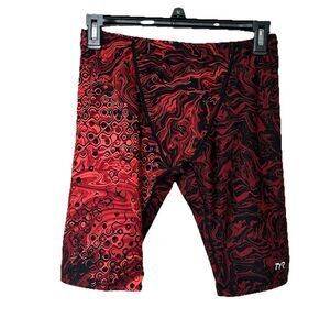 TYR Performance Chroma Swim Jammers Men’s 32 Red Blk Drawstring Bold Colorful